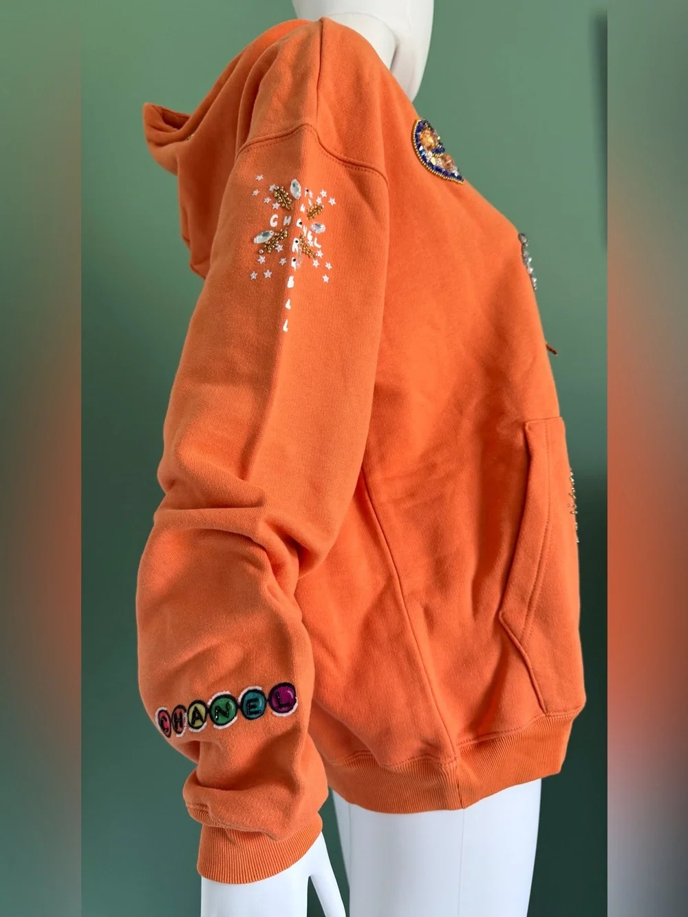 CHANEL Pharrell Orange Embellished Logo Hoodie Sweatshirt